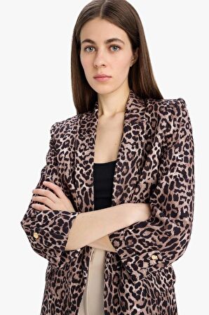Relax Fit Leopar Desenli Blazer Ceket