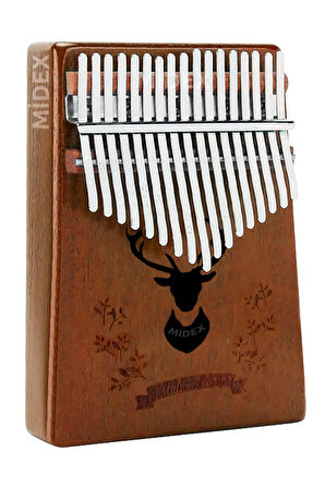 Midex KLX-880 Hakiki Ağaç Kalimba Geyik Desenli Ahşap Full Set 17 Çelik Tuşlu