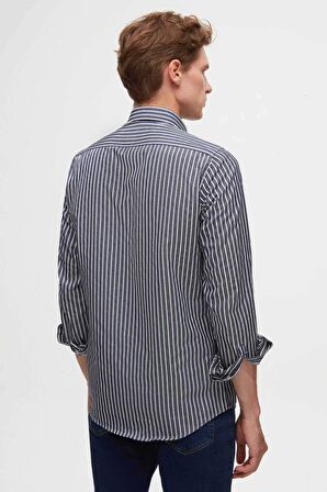 Slim Fit Lacivert Çizgili Gömlek 6HC02ORT10265