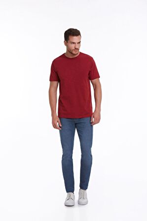 Kırmızı Regular Fit %100 Pamuk Bisiklet Yaka Tişört | L