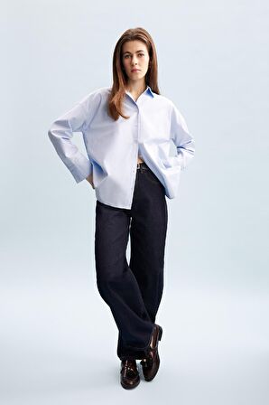 DeFacto Oversize Geniş Kalıp Basic Düz Oxford Uzun Kollu Gömlek C4597AX24AUBE810