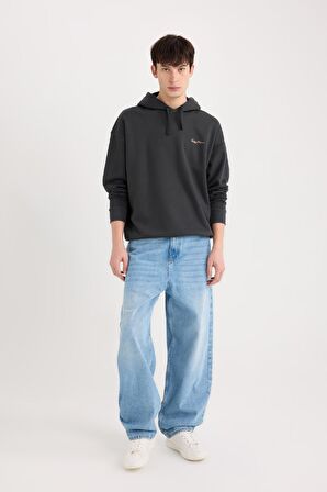 DeFacto Boxy Fit Kapüşonlu Sırt Baskılı Sweatshirt D0854AX24AUAR221