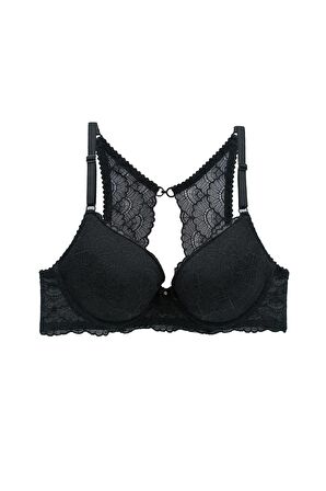 2'li Ekonomik Paket Nude Siyah 6808 Rome Yarı Destekli Sırt Detay Dantelli Sütyen Set