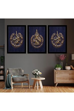 Gold Aynalı Pleksi Çerçeveli Müzik Modern Üçlü Mdf Tablo Seti