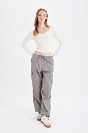 DeFacto Coool Paraşüt Poplin Pantolon Basic Düz Cepli Beli Lastikli A6266AX24AUGR67