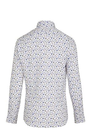 Beyaz Slim Fit Çiçek Desenli Gömlek | S