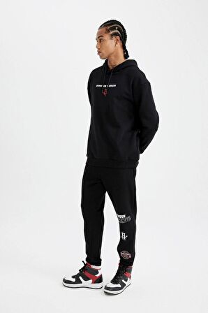 DeFactoFit Kalın Jogger Eşofman Altı NBA Houston Rockets Standart Fit Normal Kesim Cepli Düz Paça C9278AX24AUBK81