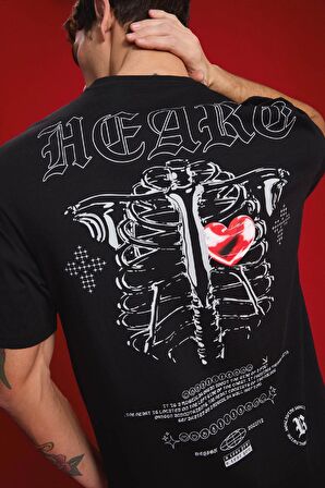 Boxy Fit Bisiklet Yaka Sırt Baskılı Kısa Kollu Tişört