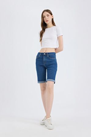 DeFacto Normal Bel Katlamalı Paça Jean Bermuda Şort A1958AX25SMNM28