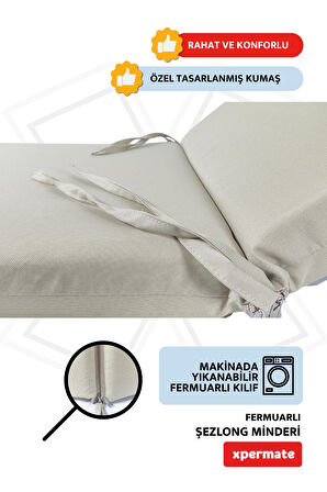 XPERMATE Ultra Kalın Şezlong Minderi Fermuarlı Su Geçirmez Kumaş Katlanır Şezlong Minderi Katlanabilir Plaj Minderi 60x180x7 Bej