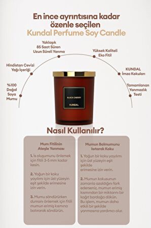 Parfümlü Doğal Soya Mumu KUNDAL Perfume Natural Soy Wax Candle 500G (Black Cherry)