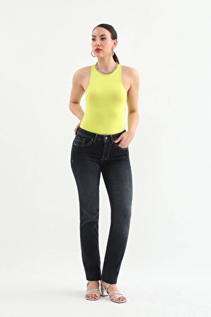Kadın Likralı Straight Jean Pantolon Lacivert