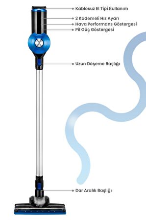 Awox Şarjlı Dikey Süpürge Kablosuz Süpürge SL598 Siyah-Mavi