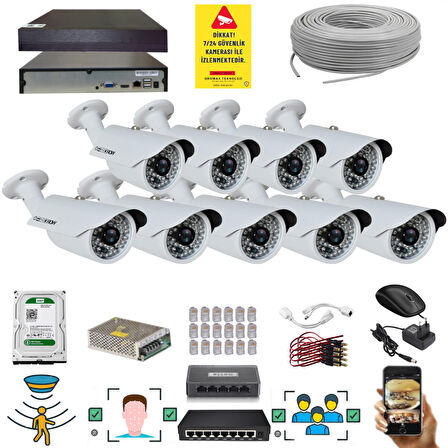9 Kameralı Set - 5 Mp 1940P Sensör 6 Megapiksel Sony Lens Metal Kasa Ip Güvenlik Kamerası Seti
