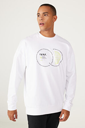 Oversize Bol Kesim Bisiklet Yaka Pamuklu Baskılı Sweatshirt