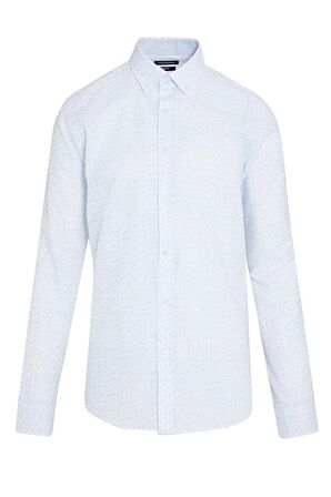 Mavi Baskılı Slim Fit Gömlek | XS