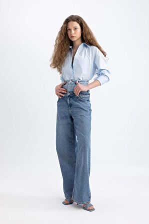 DeFacto Afra x DeFacto 90's Wide Leg Yüksek Bel Uzun Jean Pantolon C5718AX24SPNM28