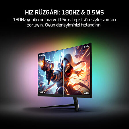 GamePower 24'' Vivid T40 Curved RGB 180Hz 0.5ms FHD  2x2W Speaker Gaming Monitör (VA Panel)