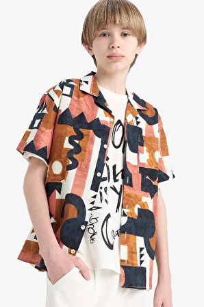 DeFacto Erkek Çocuk Oversize Geniş Kalıp Desenli Kısa Kollu Gömlek D9849A825SMER99