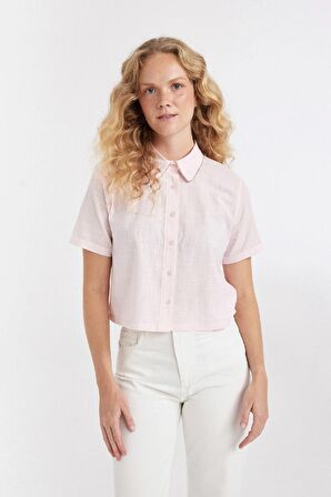 DeFacto Crop Kısa Kollu Açık Pembe Gömlek D4170AX24SMPN289