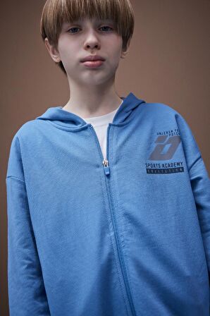 DeFacto Erkek Çocuk Baskılı Kapüşonlu Fermuarlı Sweatshirt D8536A825SPIN195