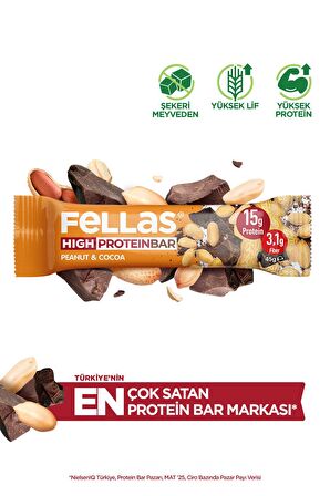 Yüksek Protein Bar - Yer Fıstıklı ve Kakaolu 45 gr x 12 Adet