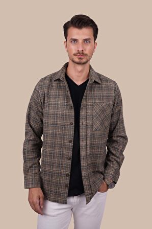 Kahverengi Hasır Desenli Oversize Erkek Gömlek