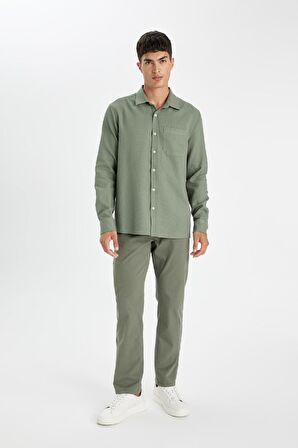 DeFacto Regular Fit Waffle Basic Düz Pamuklu Uzun Kollu Gömlek D1058AX24AUKH493