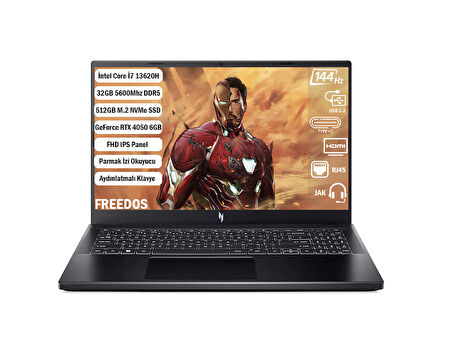 Acer Nitro V 15 I7-13620H 32 GB 512 GB SSD Rtx 4050-6 GB 15.6" Fhd IPS 144Hz Freedos NH.QNBEY.002+325