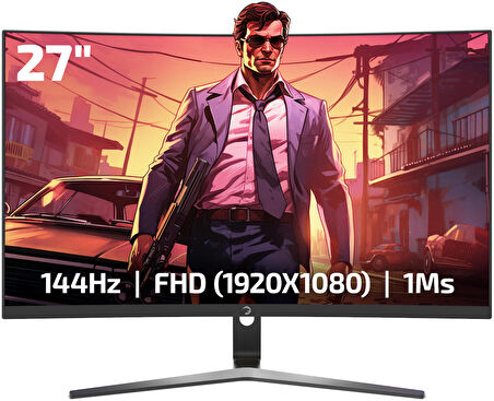 GamePower Vivid F20 27'' 1500R Curved RGB 144Hz 1ms FHD Va Panel 2x2W Speaker Gaming Monitör (Sıfır Ölü Piksel Garantili)