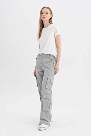 DeFacto Coool Straight Fit Gabardin Pantolon Kargo Cepli B6873AX24SPGR454