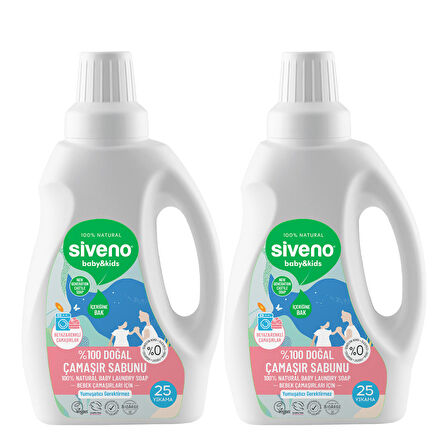 Siveno %100 Doğal Bebek Çamaşır Sabunu Kendinden Yumuşatıcılı Bitkisel Deterjan Konsantre 750 ml X2 Adet