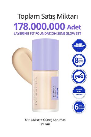 Yarı Parlak Bitişli Nemlendirici Fondöten ve Fırça Layering Fit Foundation Semi Glow Set No.21 Fair