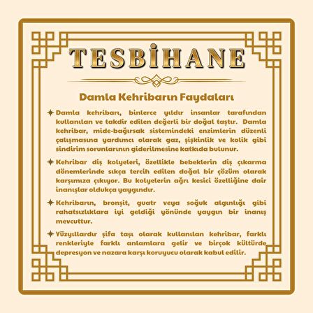 925 Ayar Gümüş Kral Zincir Püsküllü Kapsül Kesim Beyaz-Sarı Hareli Patinli Damla Kehribar Tesbih