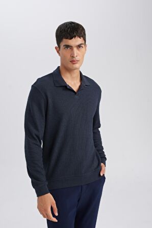 DeFacto Regular Fit Polo Yaka Jakarlı Triko Sweatshirt A9785AX24AUNV163