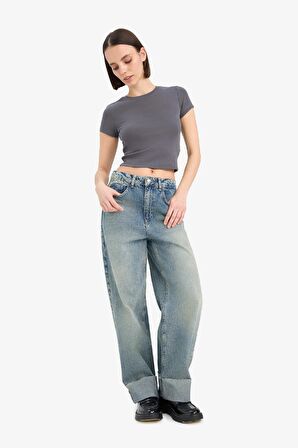 DeFacto Coool Fitted Basic Düz Ribana Kısa Kollu Tişört E0288AX25SMAR58