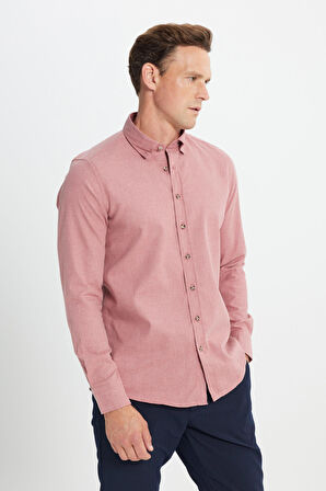 Slim Fit Dar Kesim Düğmeli Yaka Flanel Oduncu Gömlek