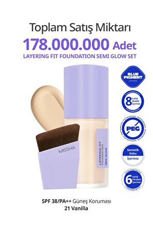 Yarı Parlak Bitişli Nemlendirici Fondöten + Fırça Layering Fit Foundation Semi Glow Set No21 Vanilla
