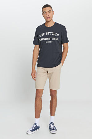 Comfort Fit Rahat Kesim %100 Pamuk Baskılı Bisiklet Yaka Tişört