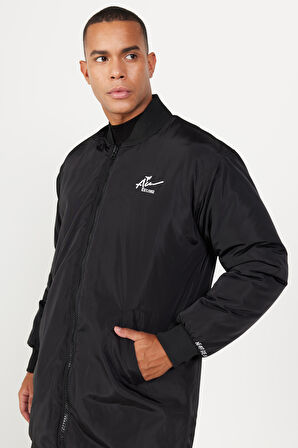 Erkek Siyah Oversize Geniş Kesim Kolej Yaka Mont