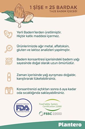 PLANTERO 3'lü Badem Sütü Bazı Konsantre Bitkisel Süt (250GR, %100 BADEM, ŞEKERSİZ)