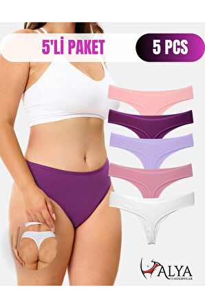 ALYA UNDERWEAR Kadın Pamuklu Tanga Külot, Çok Renkli String, Büyük Beden Tanga  5'li Paket