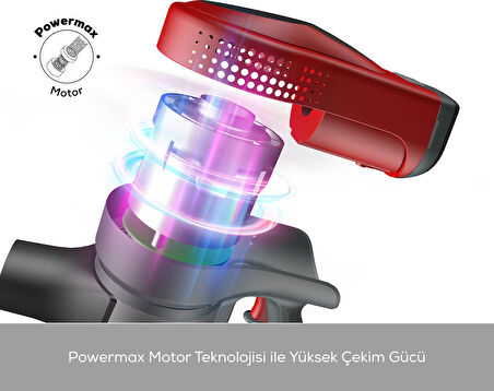 Karaca Vantuz Power Force Şarj Edilebilir Dik Süpürge Kırmızı
