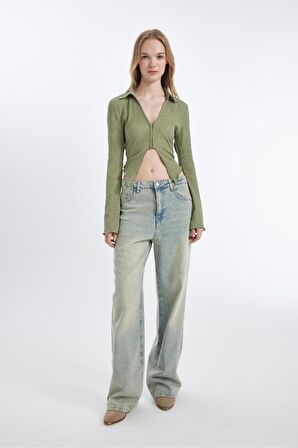 DeFacto Coool Fitted Basic Düz Agraf Kapamalı Bürümcük Uzun Kollu Gömlek C1889AX24AUKH461