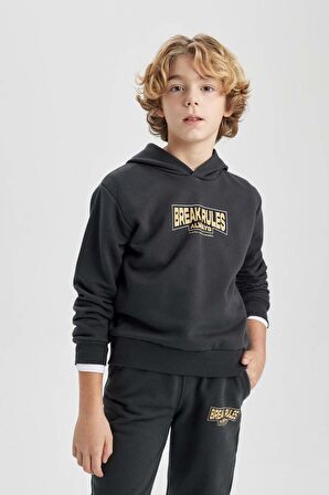 DeFacto Erkek Çocuk Baskılı Kapüşonlu Kalın Sweatshirt B8991A823CWAR213