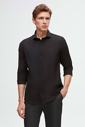 Ds Damat Slim Fit Siyah İtalyan Yaka Gömlek 2HF02ORT5185 2HF02ORT5185