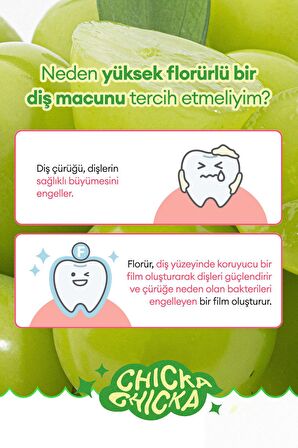 Renkli, Çürüklere Karşı Etkili Çocuk Diş Macunu KUNDAL Chicka Smile Kids Toothpaste (Shine Muscat)