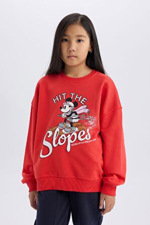 DeFacto Kız Çocuk Disney Mickey & Minnie Oversize Geniş Kalıp Bisiklet Yaka Sweatshirt D4377A824WNRD348