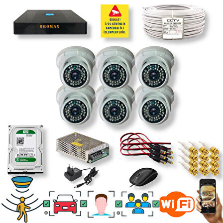 6 Kameralı Set - Araç İnsan Yüz Hareket Algılayan Gece Görüşlü 36 IR Led 5MP Sony Lensli 1080P Dome Güvenlik Kamerası Seti D136b
