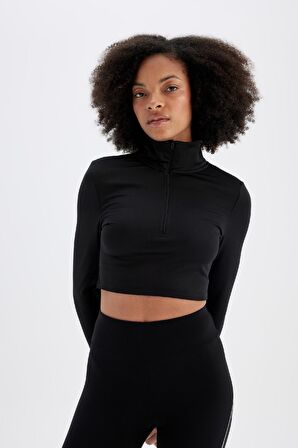 DeFactoFit Slim Fit Dar Kesim Fermuarlı Dik Yaka Sporcu Uzun Kollu Tişört W0343AZ24AUBK81